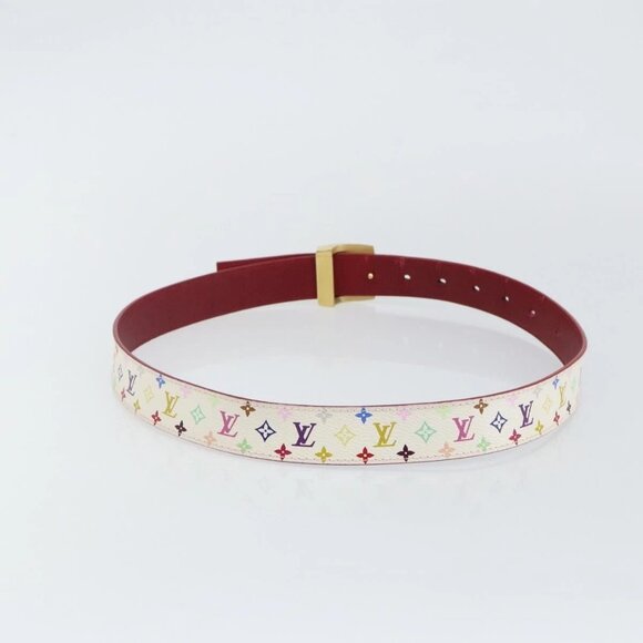 LOUIS VUITTON Monogram Multicolor Ceinture LV Cut Belt 35.8"" White Auth 142762 - Picture 2 of 12